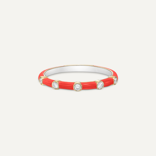 Red Enamel Diamond Ring