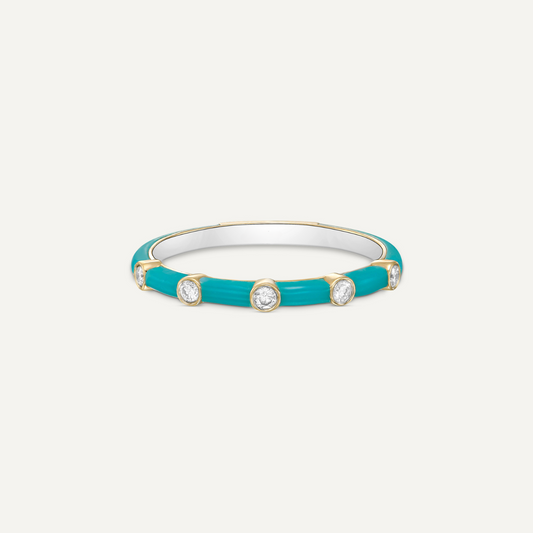 Turquoise Enamel Diamond Ring